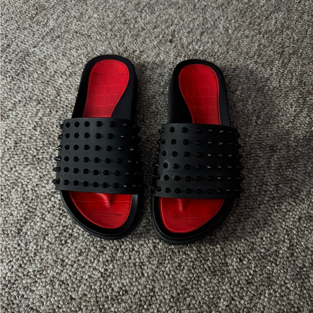 Black and Red Studded Slides